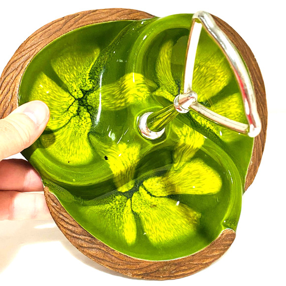 Green Sequoia Craft Center Handle Tidbit Snack Tray California Pottery #618 USA - Picture 4 of 9